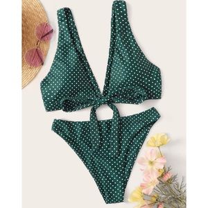Shein green white polka dot bikini